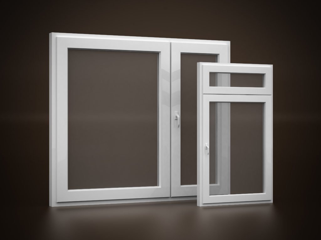 Three white window units standing ready for installation